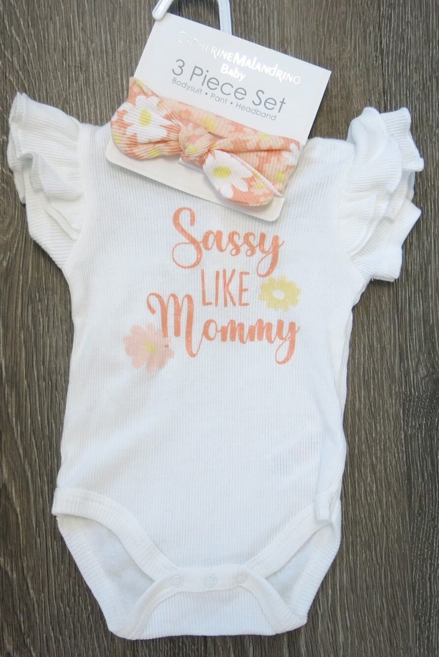 Baby Girl *NWT*2 Piece Outfit Size 3/6 Month Short Sleeve Head Band White Sassy
